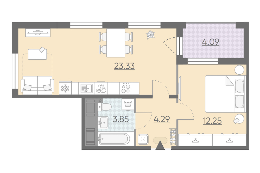 Однокомнатная квартира в : площадь 45.77 м2 , этаж: 4 – купить в Санкт-Петербурге